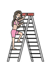 woman climbing stepladder with swimsuit character vector illustration design