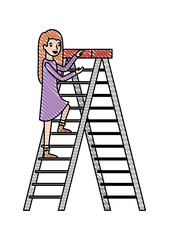 woman climbing stepladder character vector illustration design
