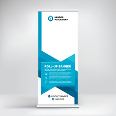 Creative advertising banner, roll-up design, stand for information, business concept for conferences, seminars, exhibitions, cool geometric background