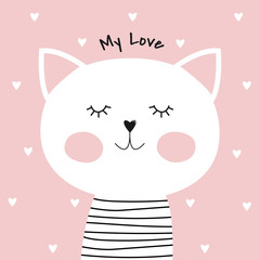 Cute cartoon cat and inscription my love.