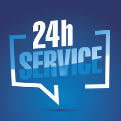 24 hours service in brackets blue white banner icon