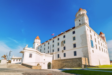 Bratislava, Slovakia May 24, 2018: Bratislava castle. Bratislavsky Hrad close-up panorama with no...