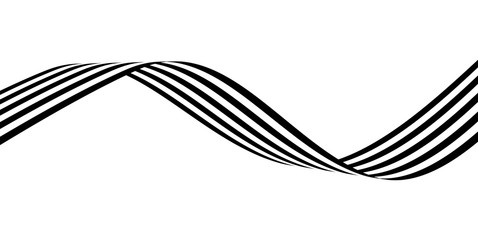 Abstract black and white stripes smoothly bent ribbon geometrical shape
