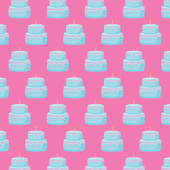background of cakes with candles pattern over white background, vector illustration