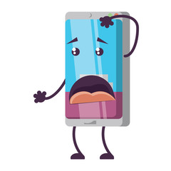 Cartoon worried smartphone over white background, colorful desing. vector illustration