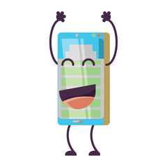 cartoon smartphone with battery level icon over white background, vector illustration