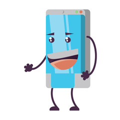 Cartoon happy smartphone over white background, vector illustration