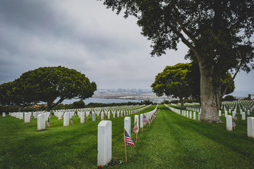 Headstones at Fort Rosecrans National Cemetery on Memorial Day