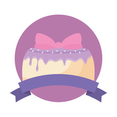 emblem with sweet cake icon over white background, colorful design. vector illustration