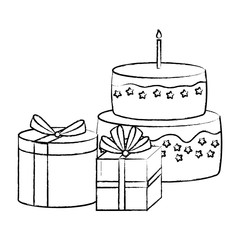 Happy birthday design with birthday cakes and gift boxes over white background, vector illustration