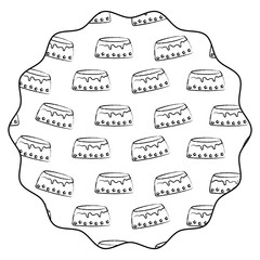 decorative circular frame with Birthday cake pattern over white background, vector illustration