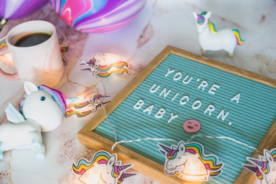 Inspirational message with unicorn theme