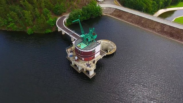 The Hracholusky dam with water power plant. The water reservoir on the river Mze. Source of renewable energy and popular recreational area in Western Bohemia. Czech Republic, Europe.