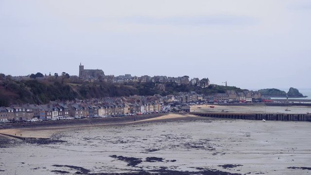 Panoramic view of town Cancale, located on the coast of the Atlantic Ocean, Brittany, France
