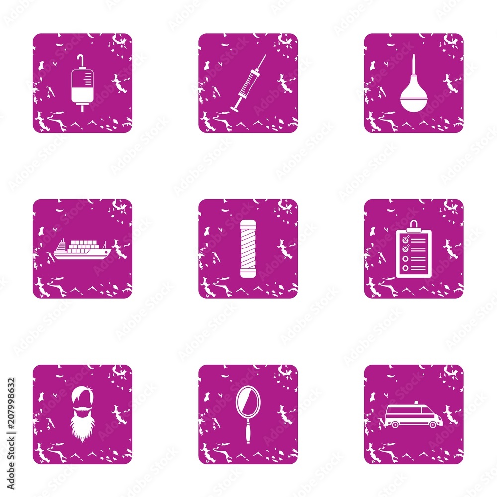 Poster delivery of cure icons set. grunge set of 9 delivery of cure vector icons for web isolated on white 