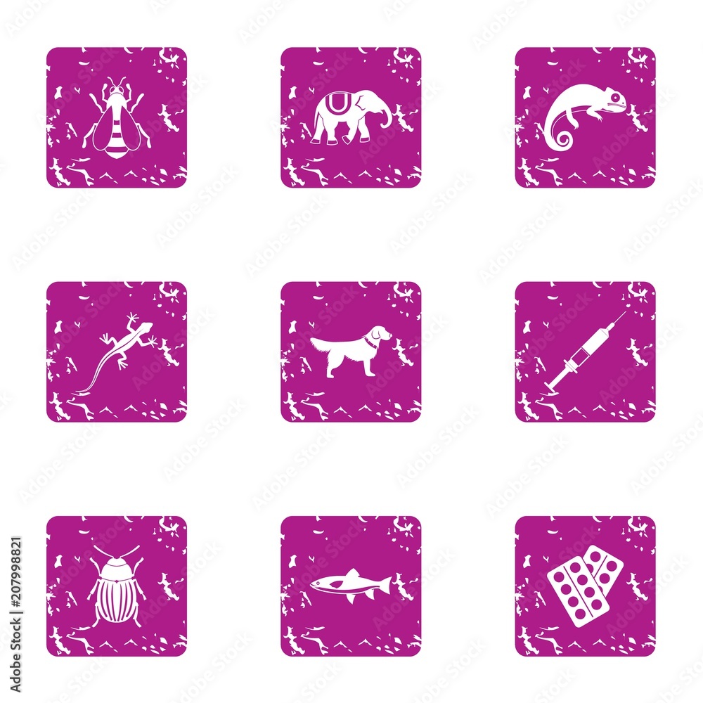 Poster useful animal icons set. grunge set of 9 useful animal vector icons for web isolated on white backgr