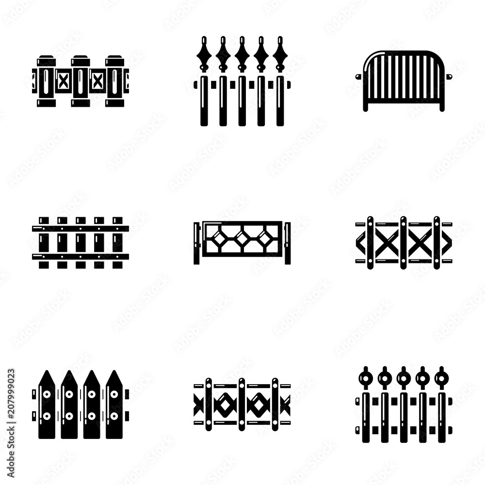Poster fence icons set. simple set of 9 fence vector icons for web isolated on white background