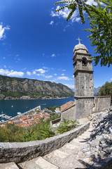 Fototapeta na wymiar Portrait view of the Church of Our Lady of Remedy above Kotor, Montenegro.