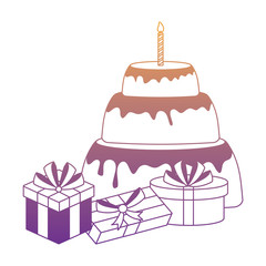 Happy birthday design with birthday cakes and gift boxes over white background, colorful design. vector illustration