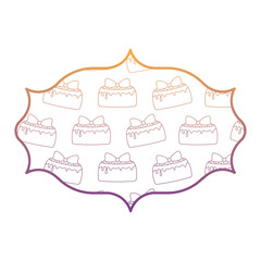 arabic frame with cakes with candles pattern over white background, vector illustration