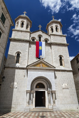 Fototapeta na wymiar Portrait view of the orthodox Saint Nicholas Church in Kotor, Montenegro.