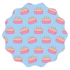 circular frame with Birthday cake pattern over white background, vector illustration
