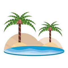 beach with tropical palms over white background, vector illustration