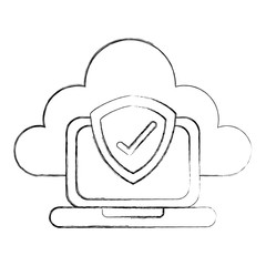 cloud computing with laptop and shield isolated icon vector illustration design