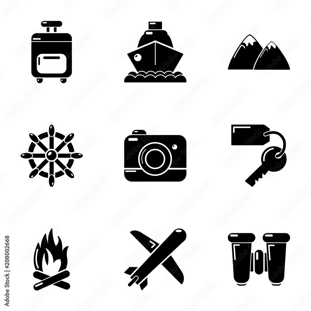 Poster tourist way icons set. simple set of 9 tourist way vector icons for web isolated on white background