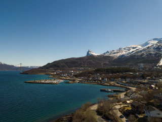 Obraz premium The city of Narvik in Norway from above