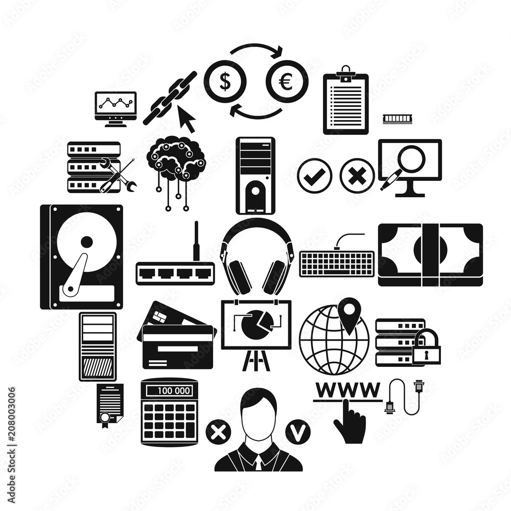 Poster computer server icons set. simple set of 25 computer server vector icons for web isolated on white b