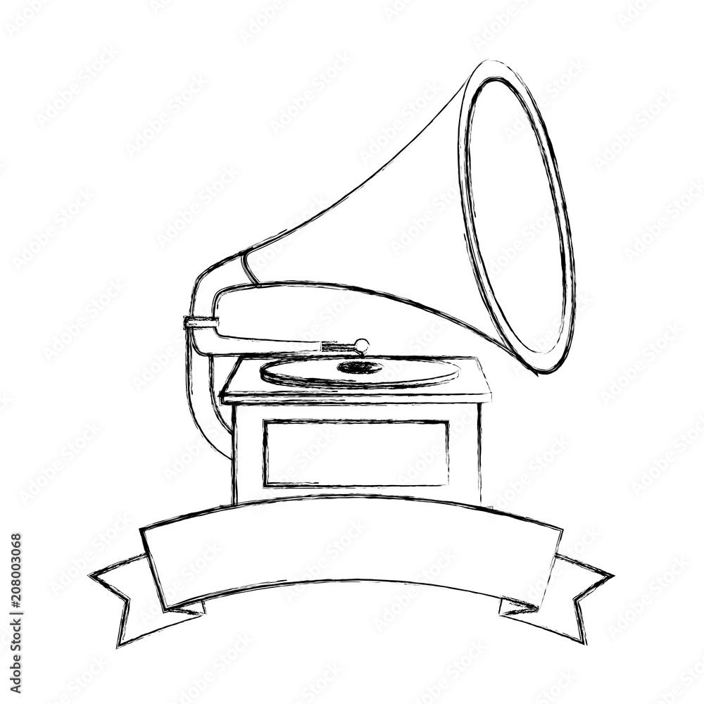 Sticker gramophone vinyl disc music retro vintage vector illustration