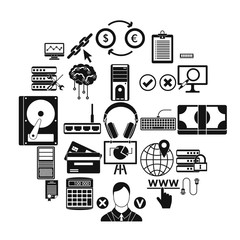 Computer server icons set. Simple set of 25 computer server vector icons for web isolated on white background