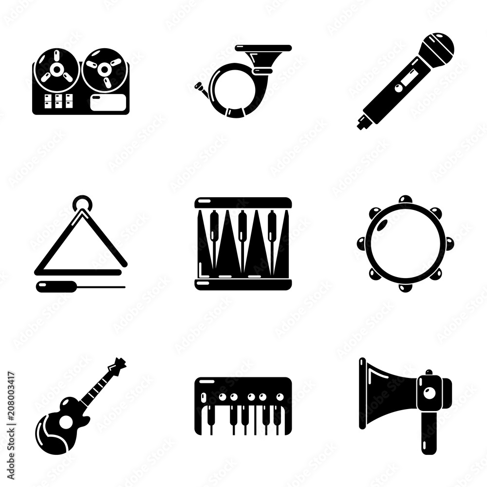 Poster stage musical icons set. simple set of 9 stage musical vector icons for web isolated on white backgr