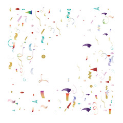 Trendy Xmas Party Tinsel Vector Foil Confetti Cool Foil Border Fireworks Explosion, Blast, Burst, New Year, Christmas, Birthday Celebration. Cool Summer Coctail Party Colored Gradient Tinsel Confetti.