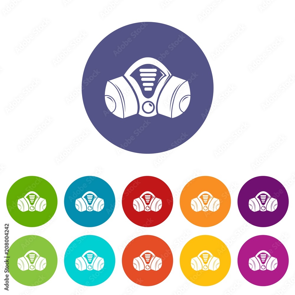 Poster gas mask icons color set vector for any web design on white background