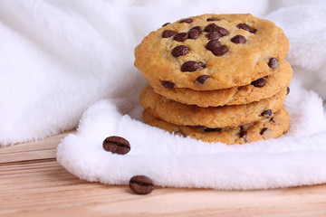 Biscuits in detail on white blanket