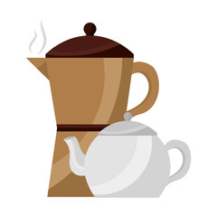 coffee maker and tea pot ceramic kitchen supplies vector illustration