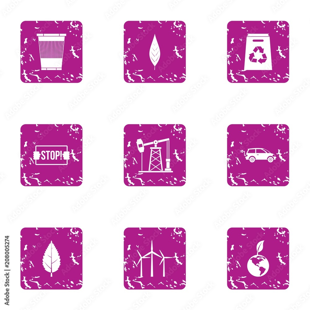 Aufkleber stop the production icons set. grunge set of 9 stop the production vector icons for web isolated on 