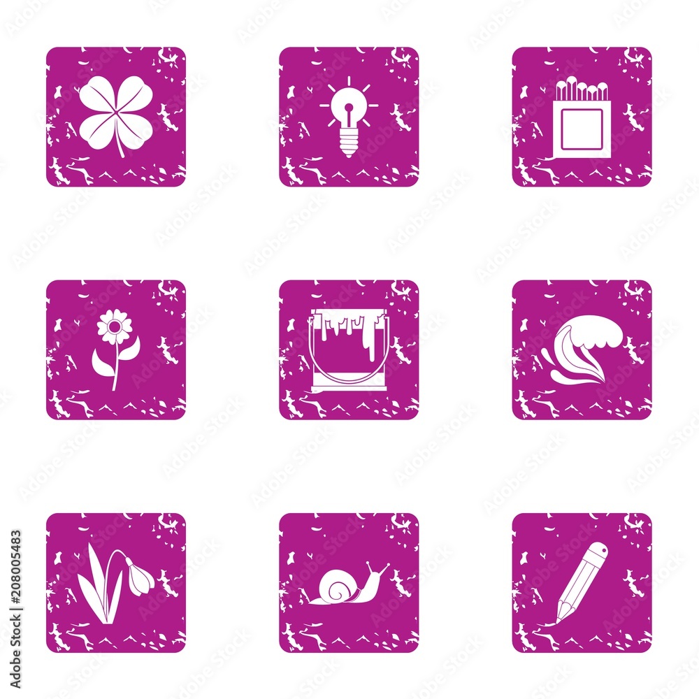 Poster natural idea icons set. grunge set of 9 natural idea vector icons for web isolated on white backgrou