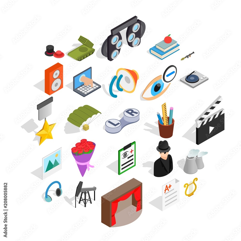 Poster functioning icons set. isometric set of 25 functioning vector icons for web isolated on white backgr