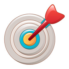 Arrow in center target icon. Cartoon of arrow in center target vector icon for web design isolated on white background