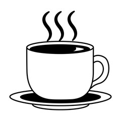 coffee cup hot fresh aroma on saucer vector illustration black and white black and white