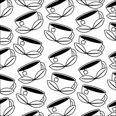 teacup mint leaves beverage background vector illustration black and white black and white