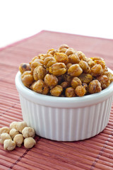 Roasted Chickpeas in White Bowl