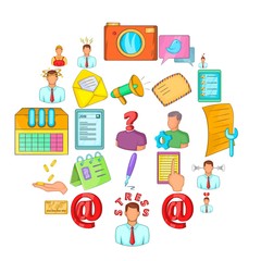 Remote work icons set. Cartoon set of 25 remote work vector icons for web isolated on white background