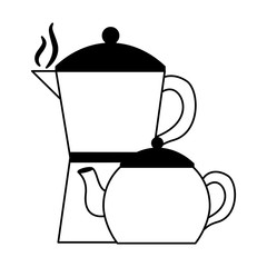 coffee maker and tea pot ceramic kitchen supplies vector illustration black and white black and white