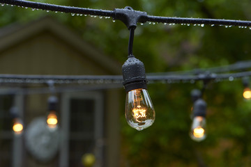 Vintage Patio Lights in the Rain