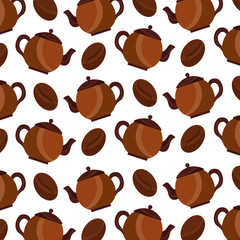 coffee grains and teapot pattern vector illustration design