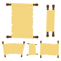 Set of old paper scrolls isolated on white background. Vector illustration.